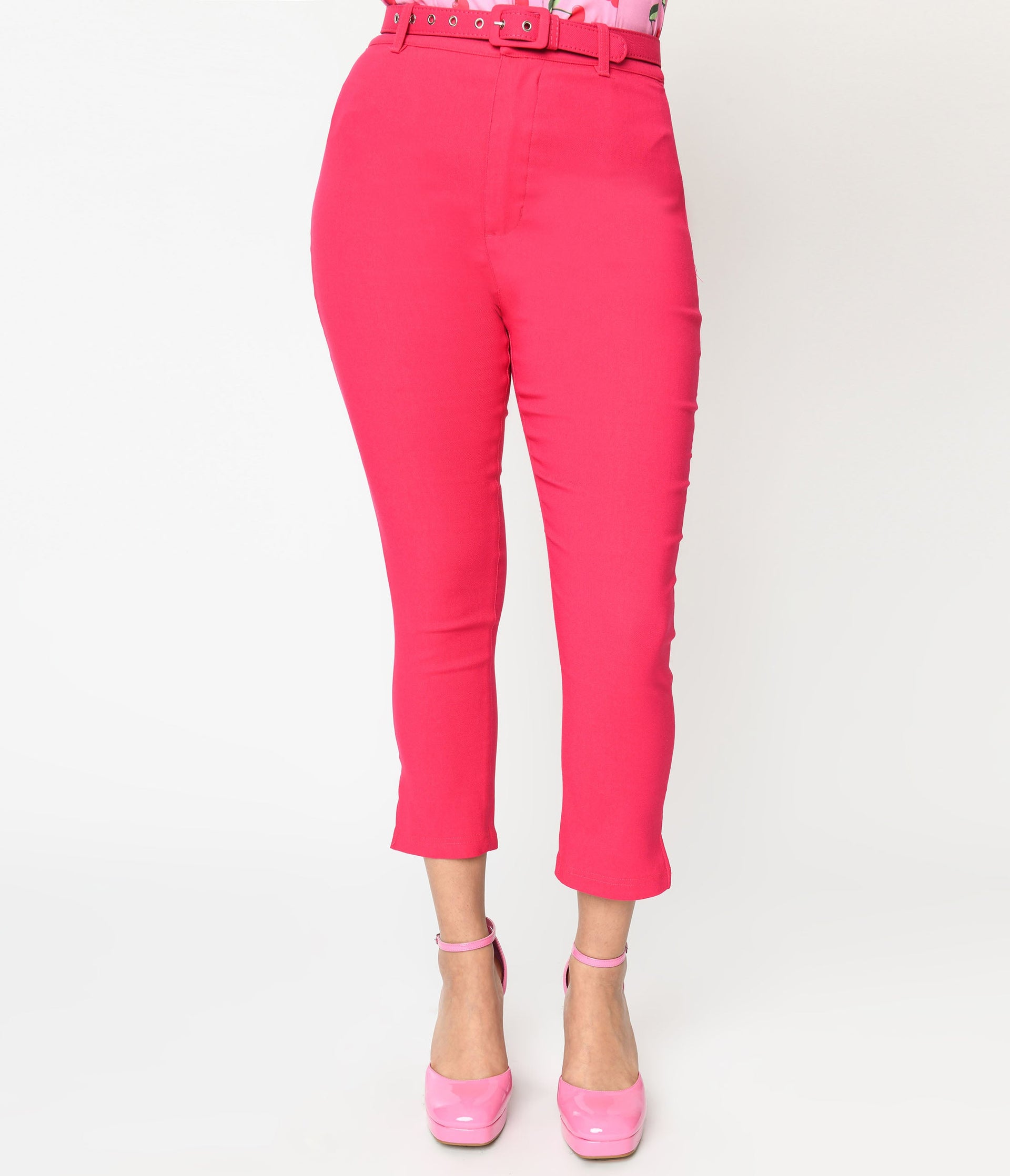50s Hot Pink Cropped Trousers Vintage Fitted High Waisted Cotton
