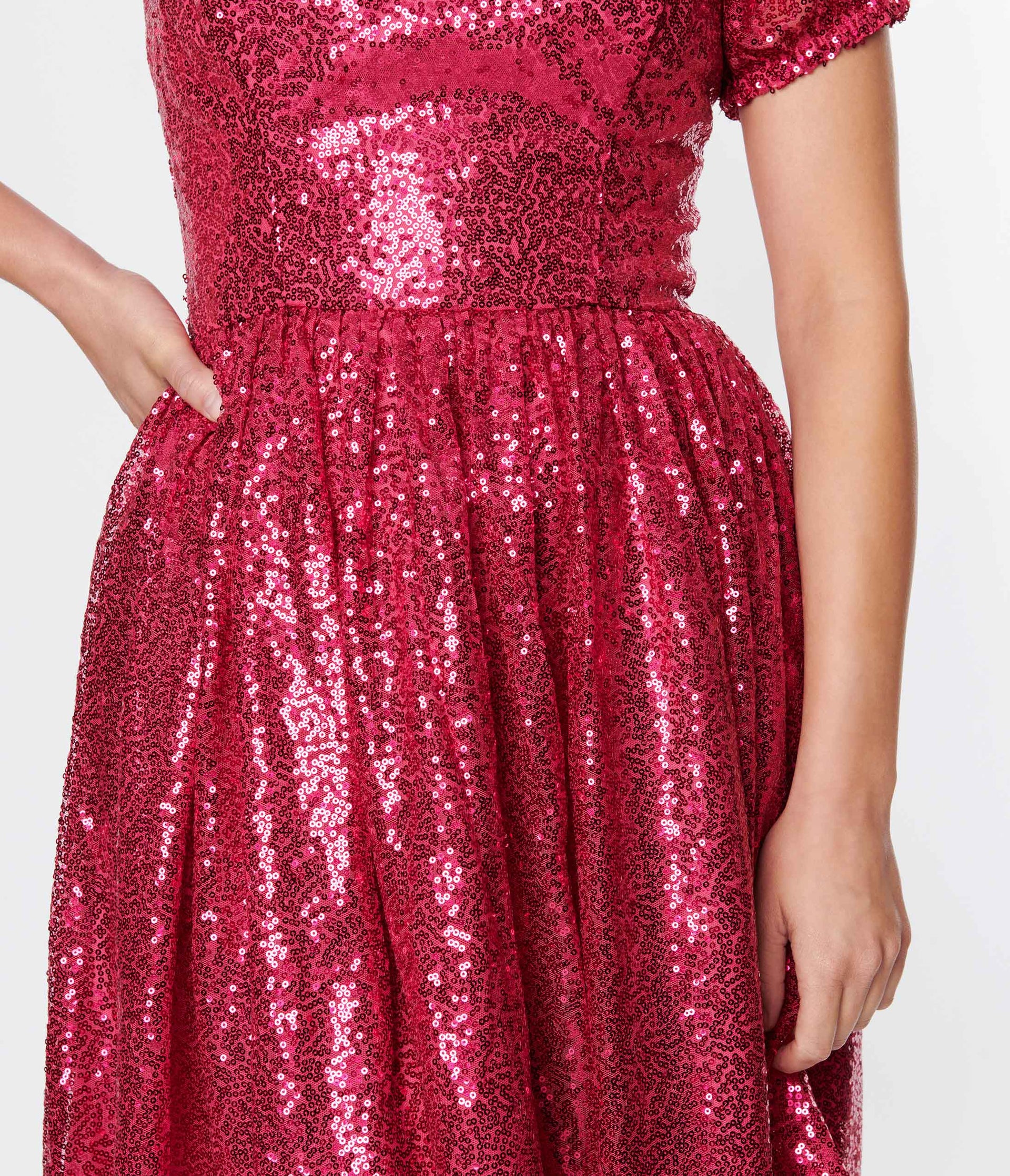 Unique Vintage Hot Pink Sequin Sweetheart Fit & Flare Dress - Unique Vintage - Womens, DRESSES, PROM AND SPECIAL OCCASION