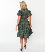 Unique Vintage Hunter Green & Rust Polka Dot Swing Dress - Unique Vintage - Womens, DRESSES, SWING