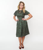 Unique Vintage Hunter Green & Rust Polka Dot Swing Dress - Unique Vintage - Womens, DRESSES, SWING