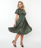 Unique Vintage Hunter Green & Rust Polka Dot Swing Dress - Unique Vintage - Womens, DRESSES, SWING