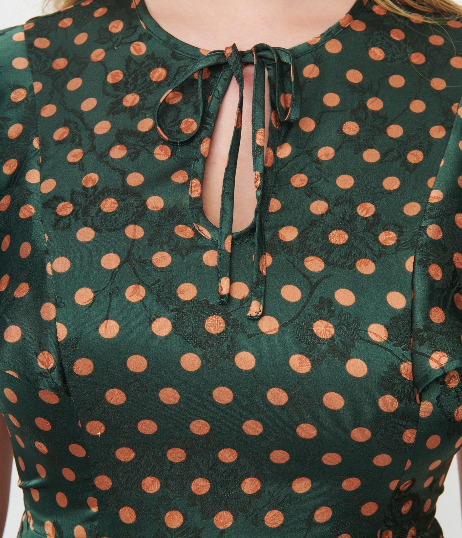Unique Vintage Hunter Green & Rust Polka Dot Swing Dress - Unique Vintage - Womens, DRESSES, SWING