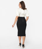 Unique Vintage Ivory & Black Button Front Wiggle Dress - Unique Vintage - Womens, DRESSES, WIGGLE