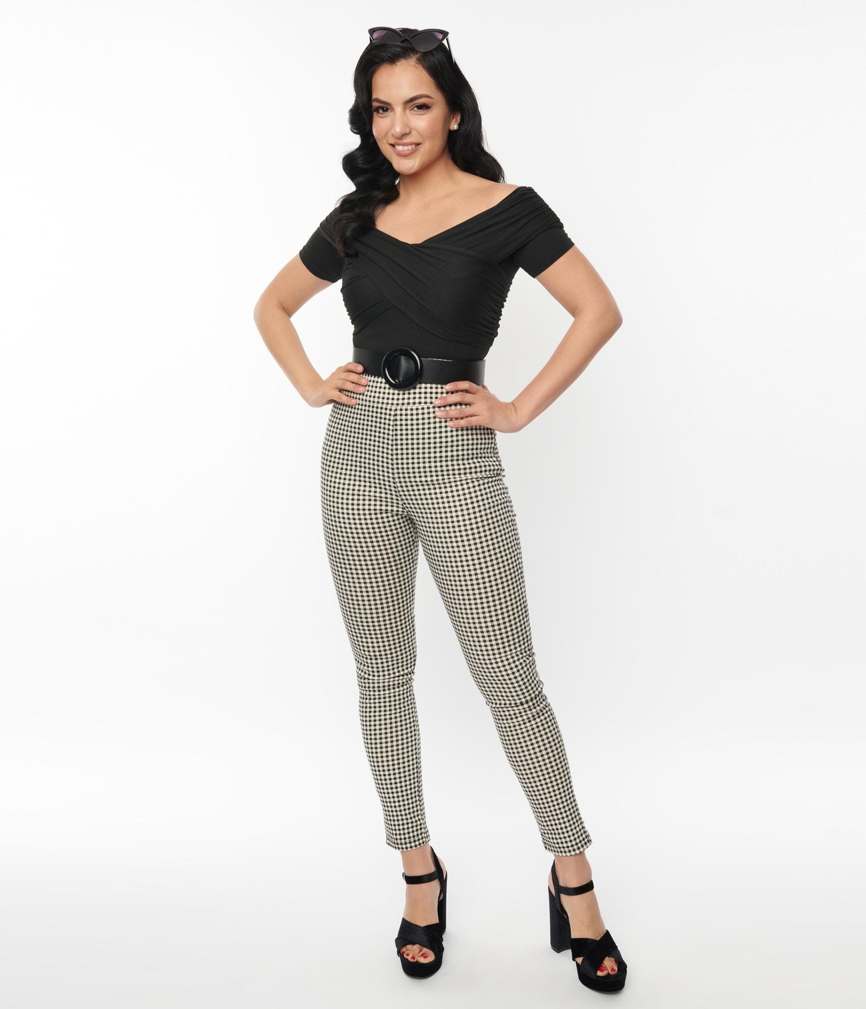 Unique Vintage Ivory Black Gingham Rizzo Cigarette Pants