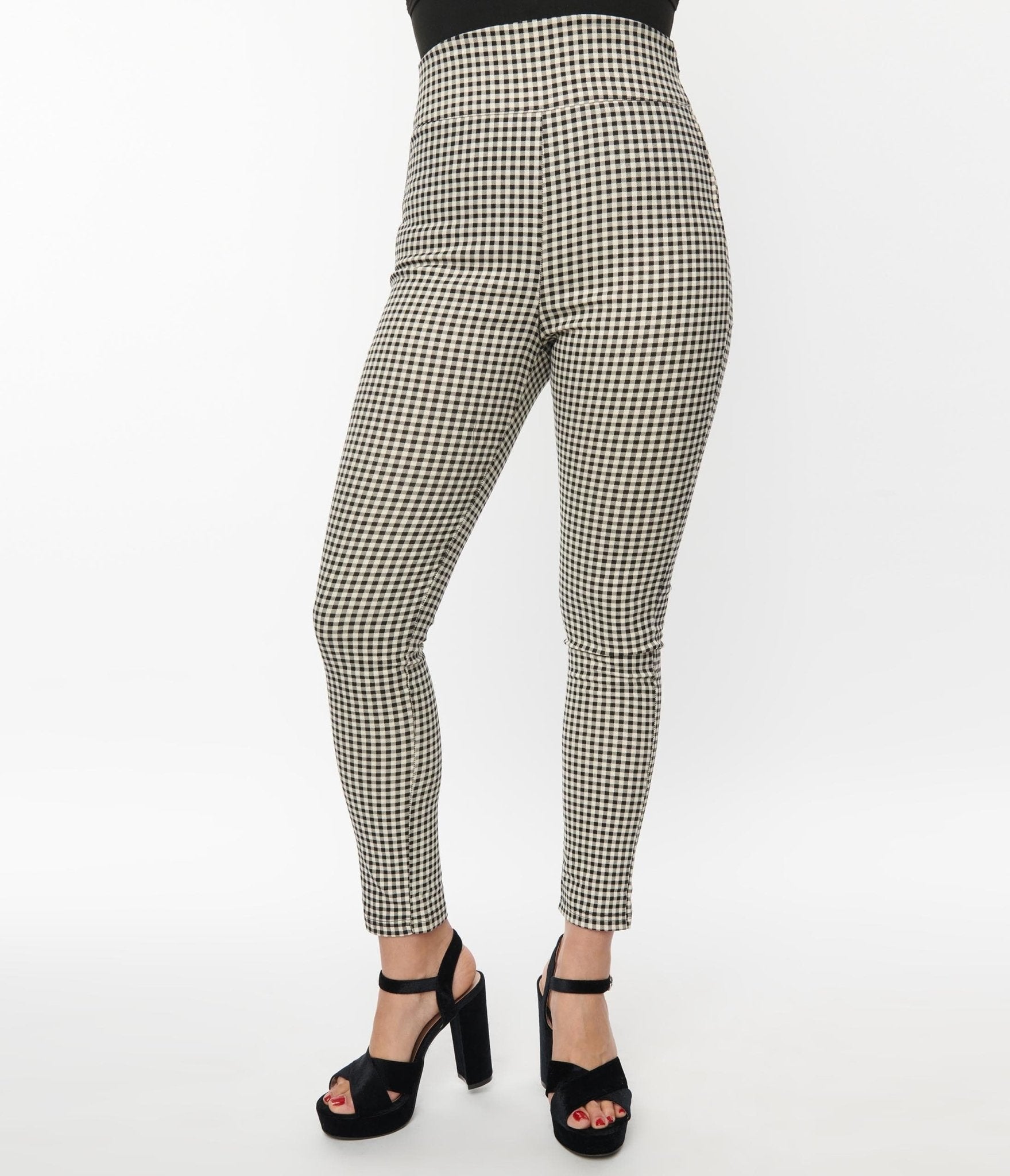 Unique Vintage Ivory Black Gingham Rizzo Cigarette Pants