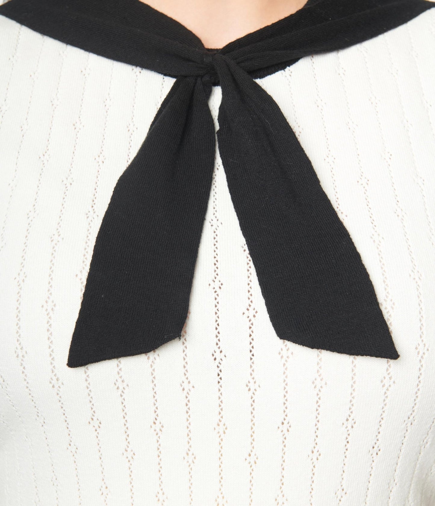Unique Vintage Ivory & Black Neck Tie Park City Sweater - Unique Vintage - Womens, TOPS, SWEATERS