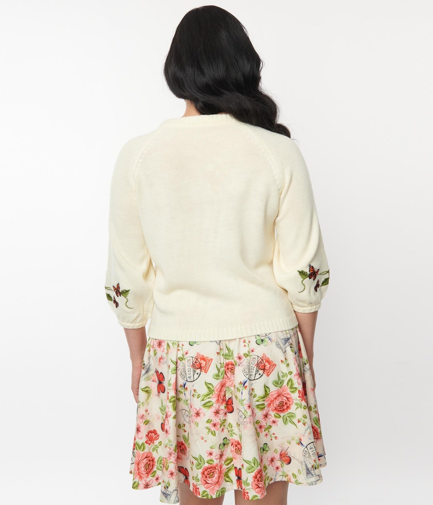 Unique Vintage Ivory Blouson Sleeve Cardigan - Unique Vintage - Womens, TOPS, SWEATERS