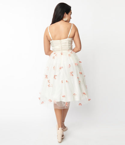 Unique Vintage Ivory & Butterfly Bertie Swing Dress - Unique Vintage - Womens, DRESSES, PROM AND SPECIAL OCCASION