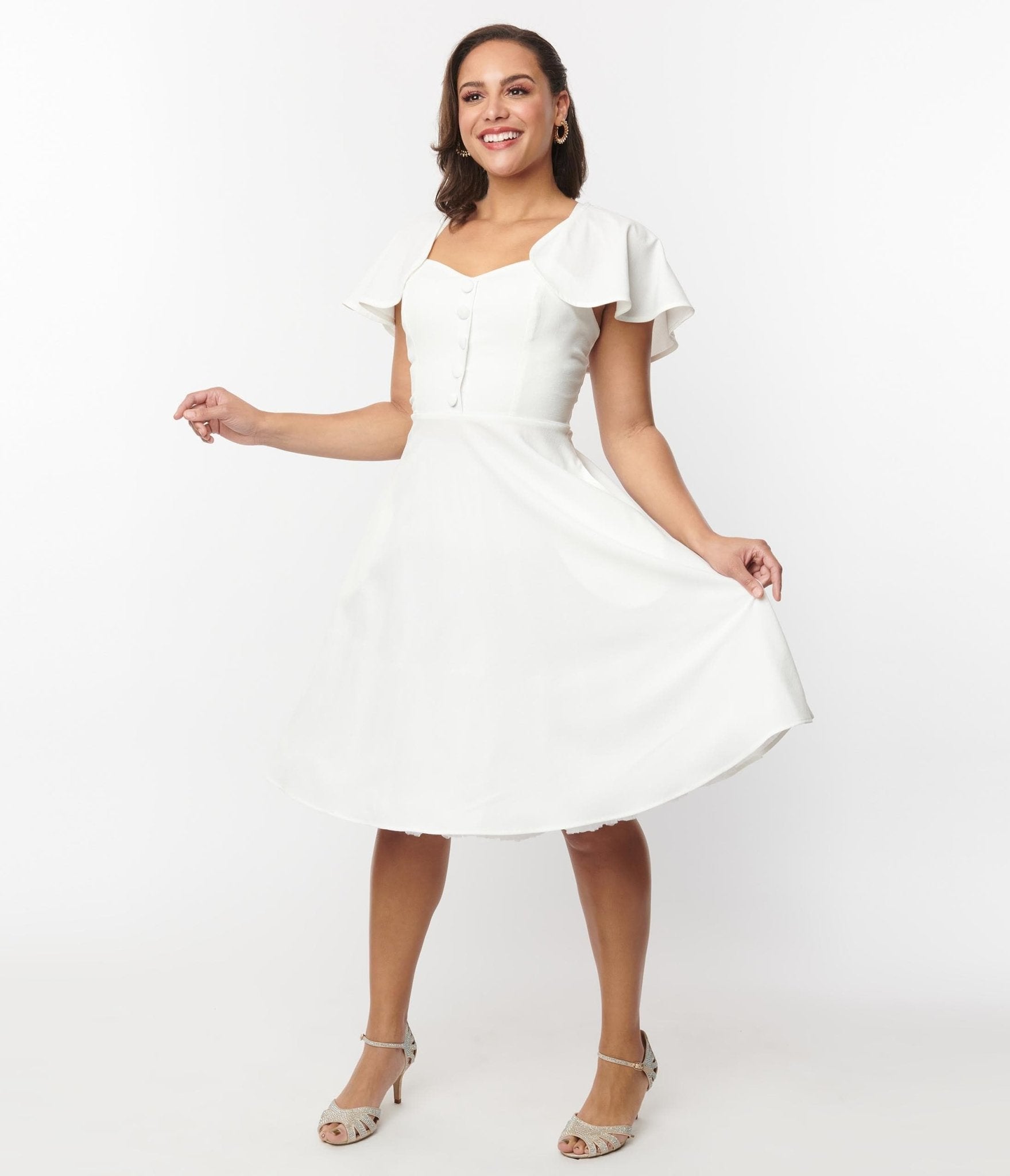 White swing dress sales with sleeves