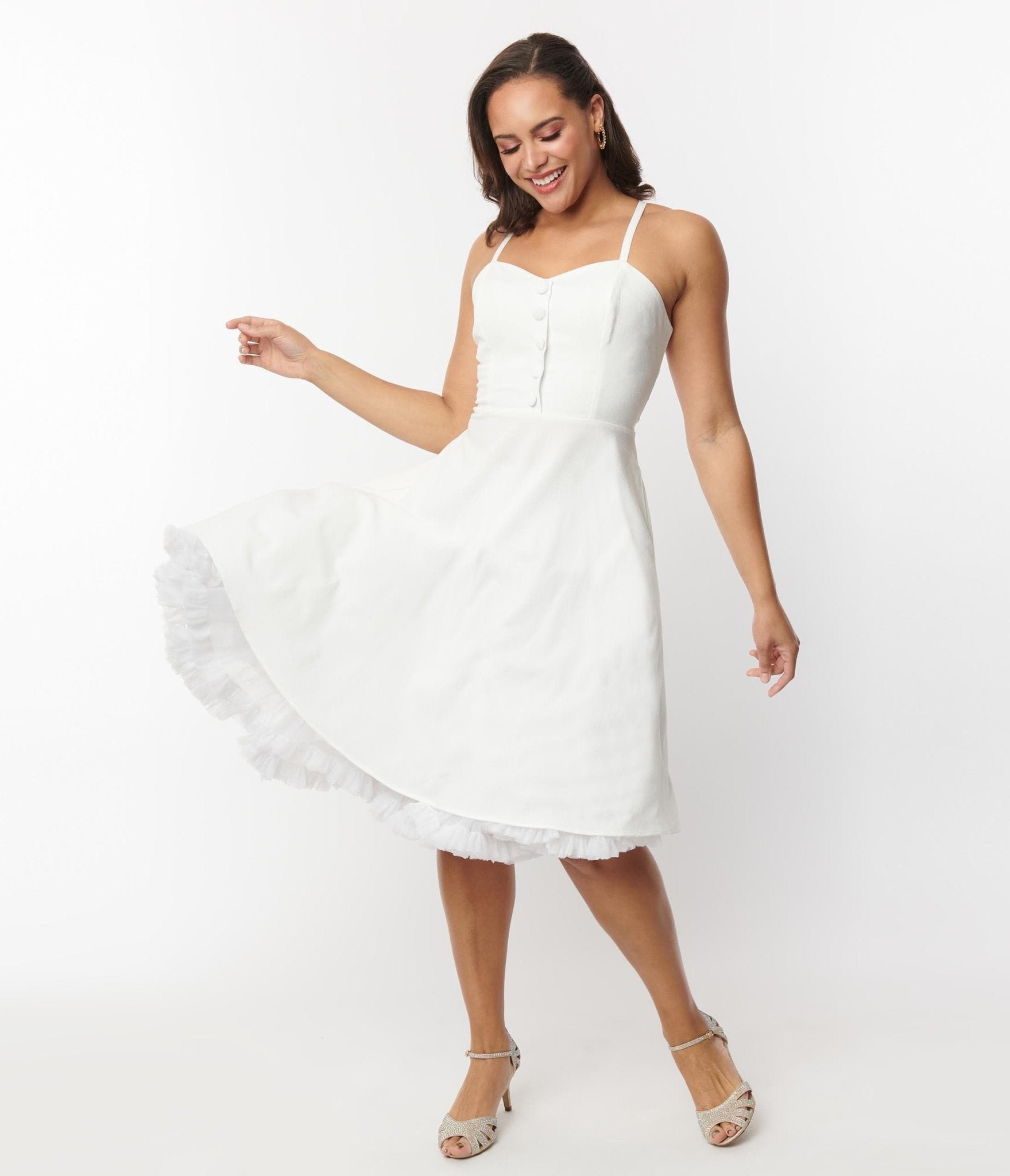 Retro Vintage Unique Vintage Ivory Capelet Swing Dress Unique