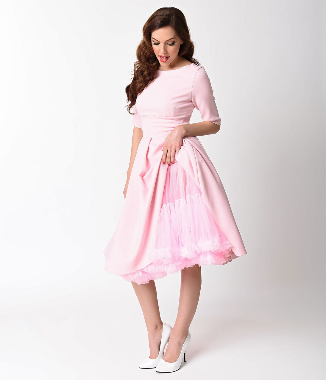Unique Vintage Light Pink Ruffled Chiffon Petticoat Crinoline - Unique Vintage - Womens, ACCESSORIES, PETTICOATS