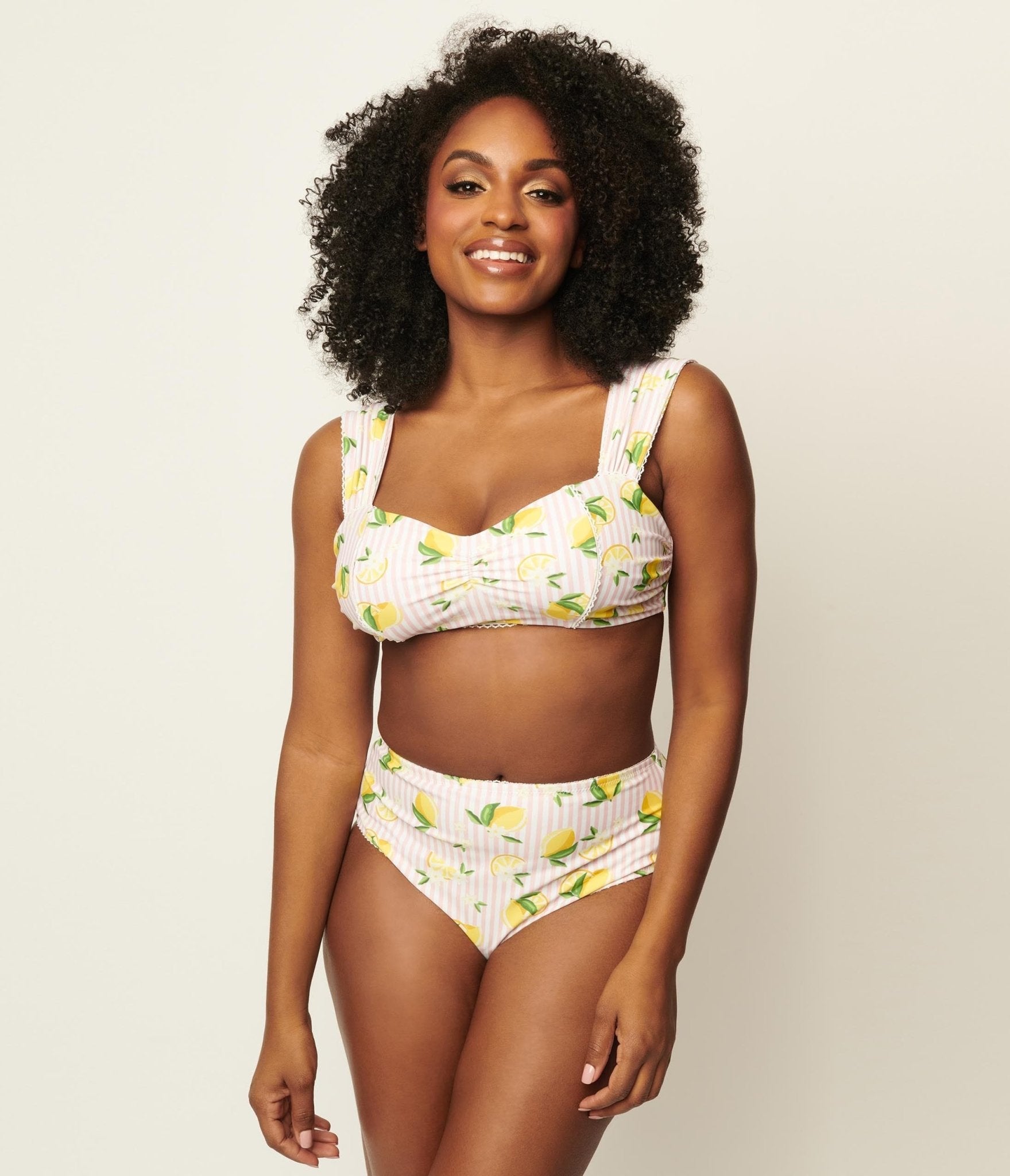 Unique Vintage Light Pink Stripes & Lemons Ruched & Ready Swim Top - Unique Vintage - Womens, SWIM, TOP