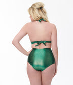 Unique Vintage Metallic Emerald Monroe Halter Swim Top - Unique Vintage - Womens, SWIM, TOP