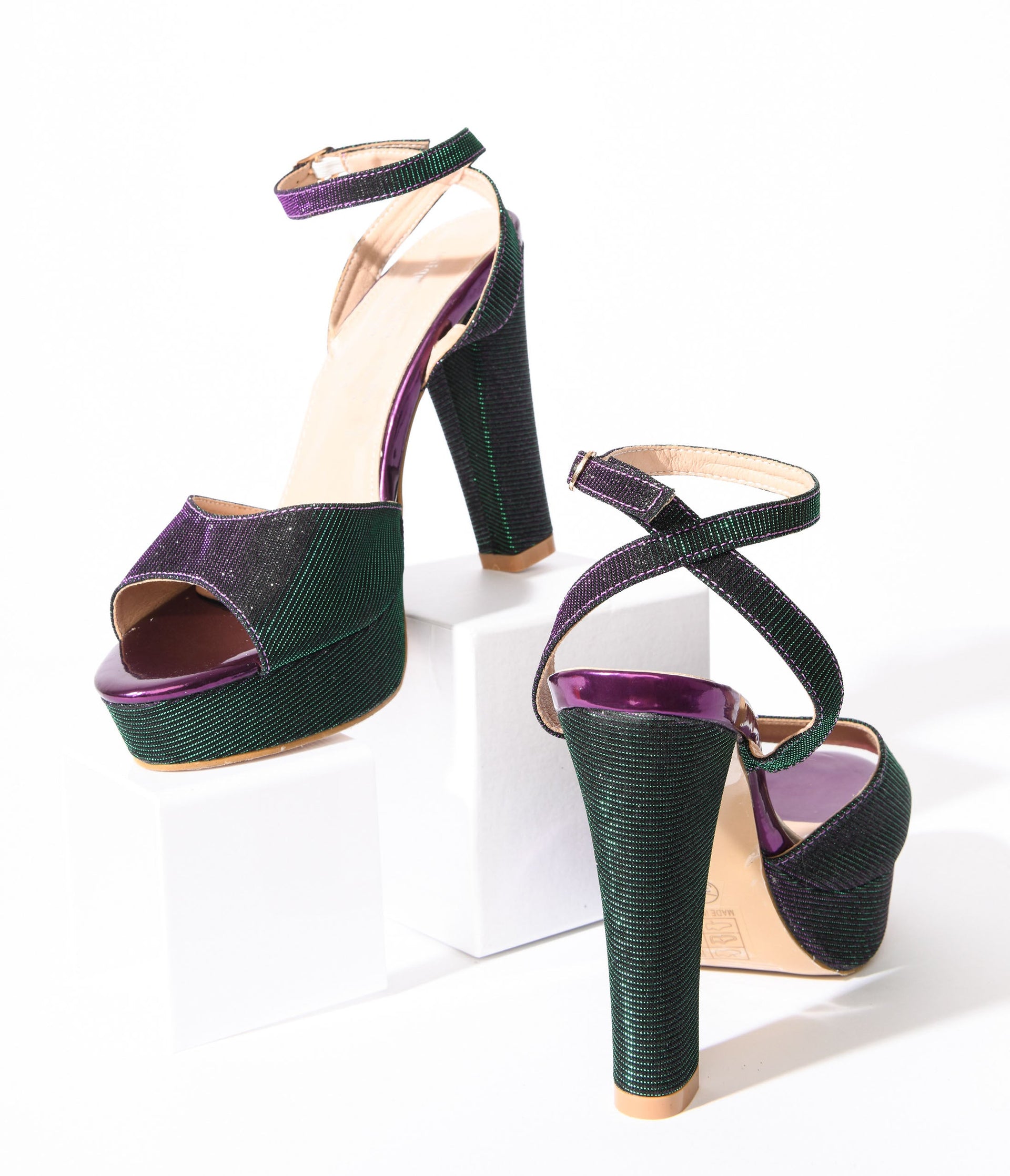 Unique Vintage Metallic Emerald & Purple Duotone Platform Heels - Unique Vintage - Womens, SHOES, HEELS