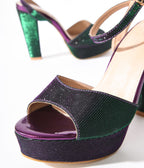 Unique Vintage Metallic Emerald & Purple Duotone Platform Heels - Unique Vintage - Womens, SHOES, HEELS