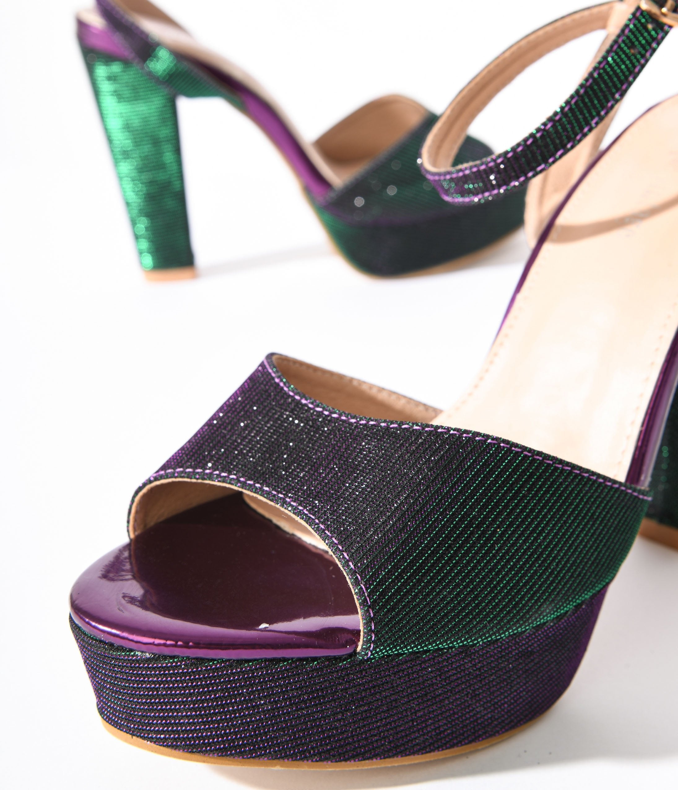 Unique Vintage Metallic Emerald & Purple Duotone Platform Heels - Unique Vintage - Womens, SHOES, HEELS