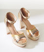 Unique Vintage Metallic Gold Peep Toe Platform Heels