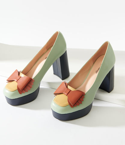 Unique Vintage Mint Bow Leatherette Platform Heels - Unique Vintage - Womens, SHOES, HEELS