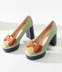 Unique Vintage 1970s Mint Bow Leatherette Platform Heels