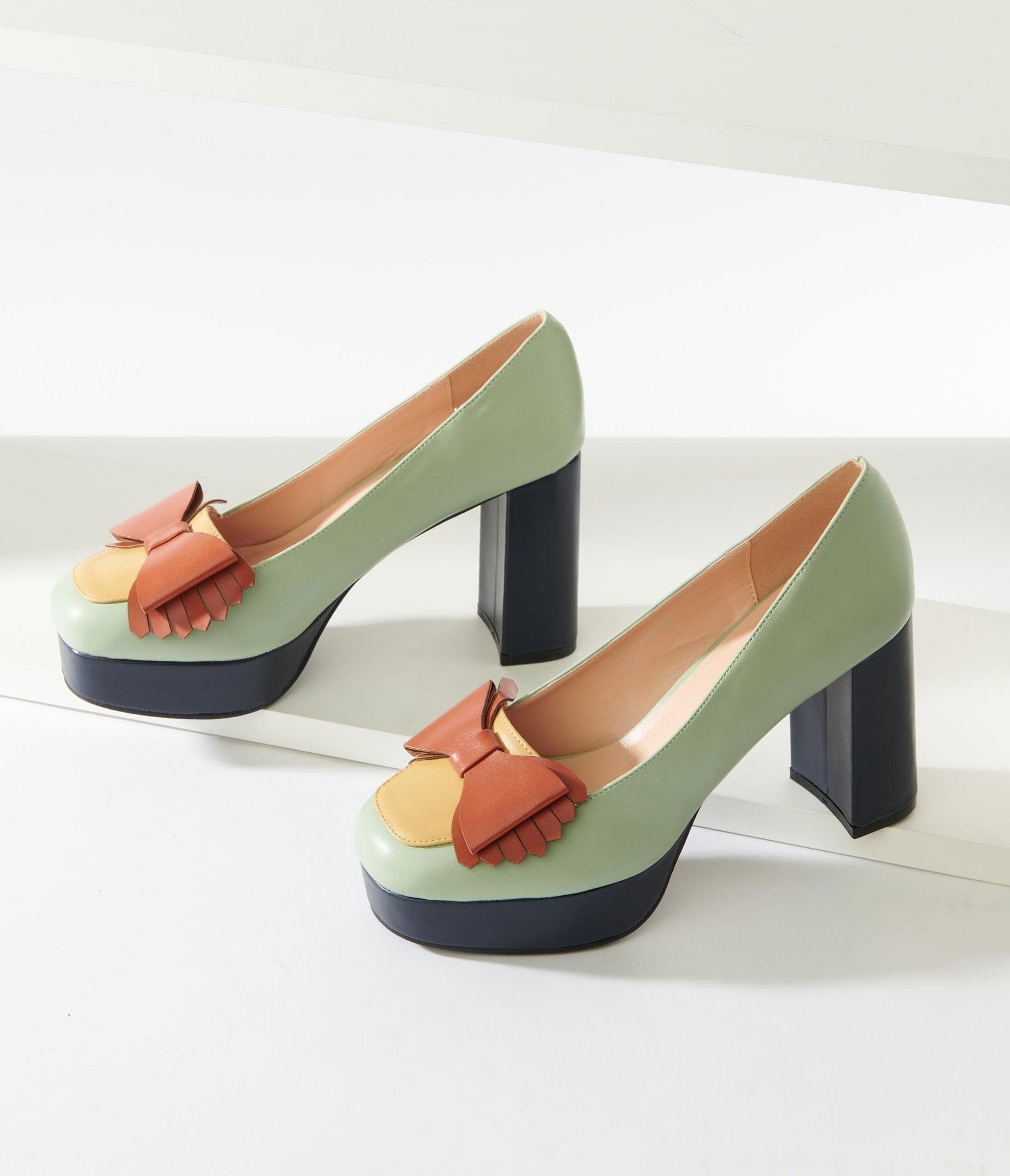 Unique Vintage Mint Bow Leatherette Platform Heels - Unique Vintage - Womens, SHOES, HEELS