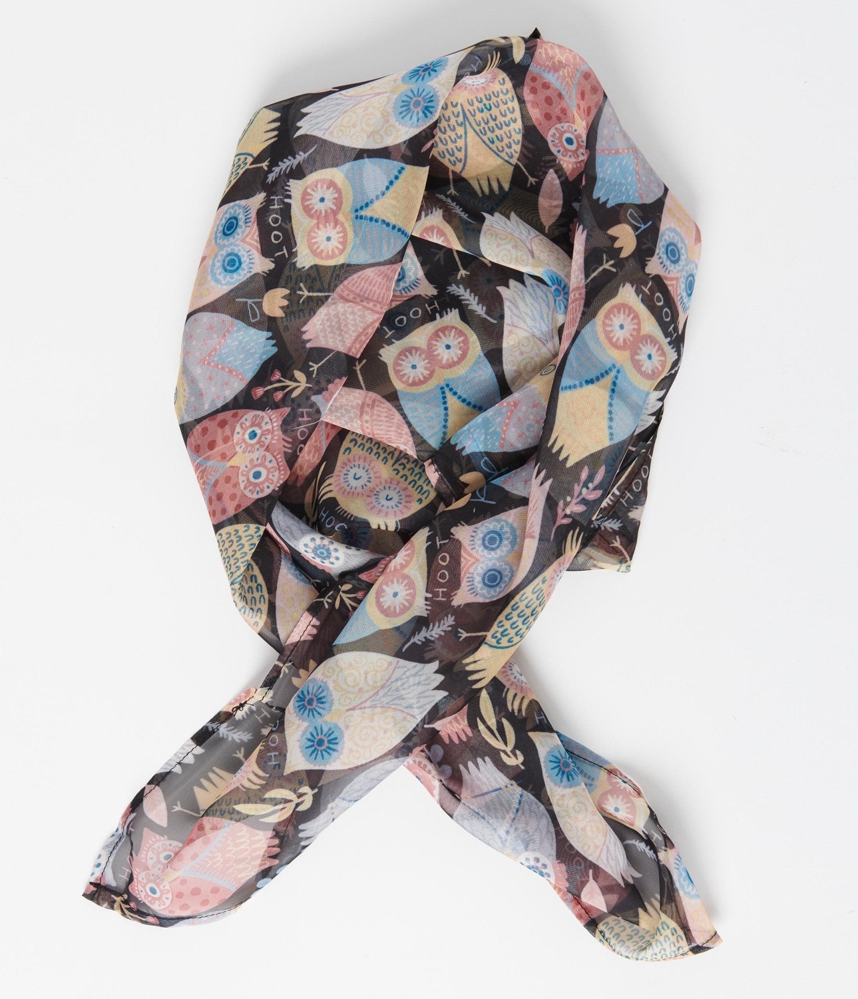 Unique Vintage Multicolor Owl Hoot Print Hair Scarf