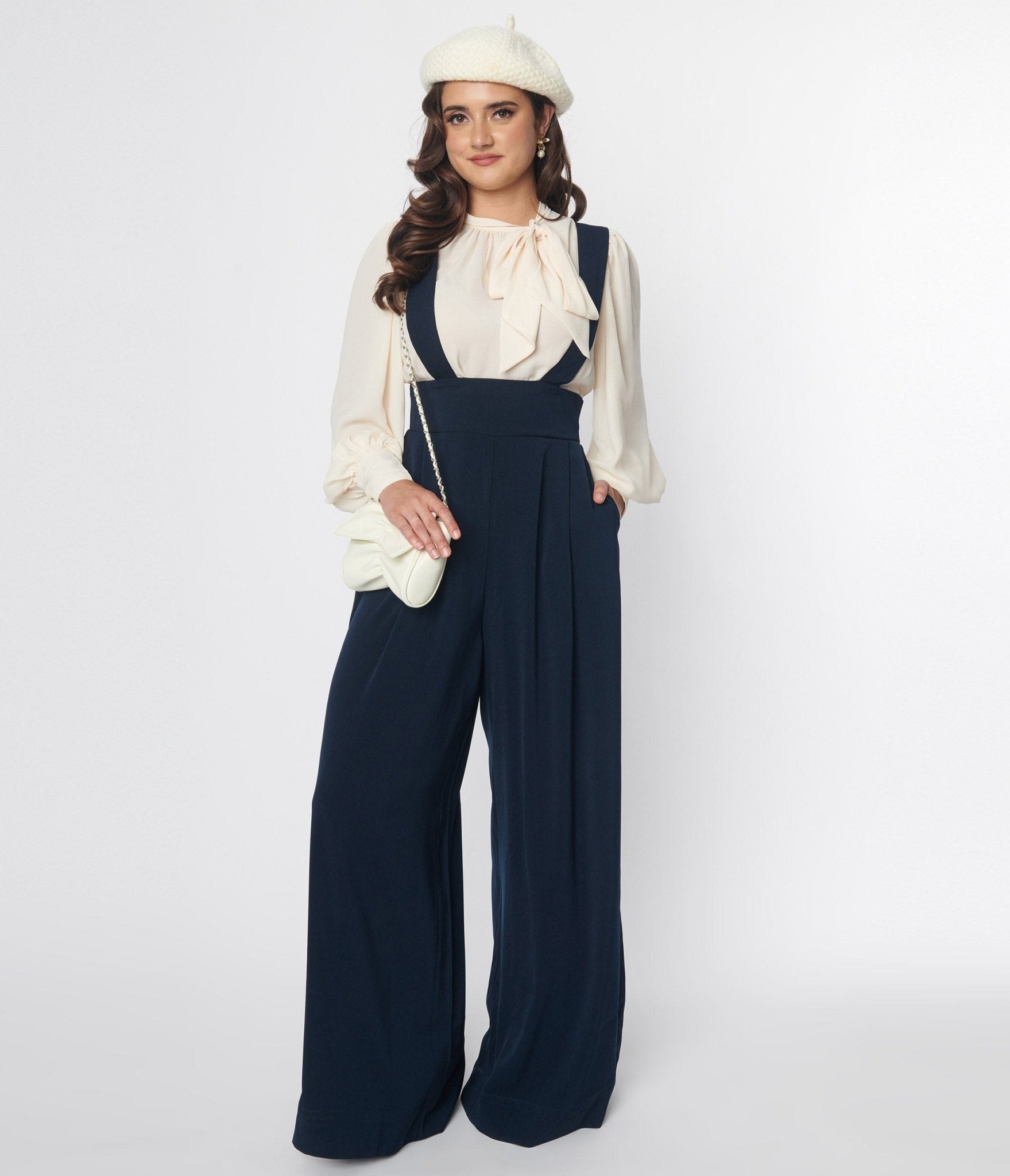 Unique Vintage Navy Blue Rochelle Suspender Pants - Unique Vintage - Womens, BOTTOMS, PANTS