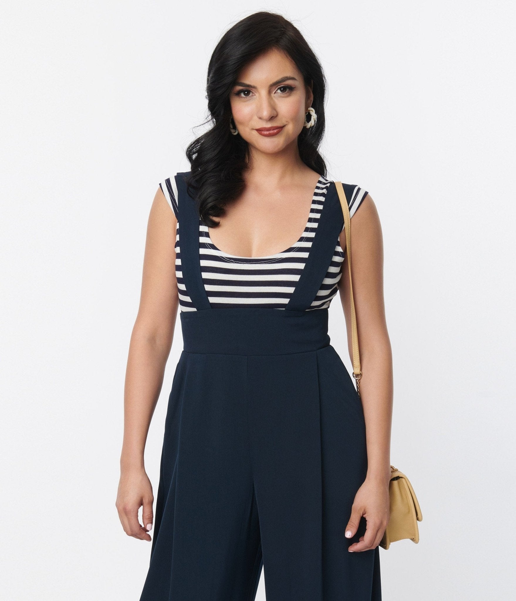 Unique Vintage Navy Blue Stripe Scoop Neck Bodysuit - Unique Vintage - Womens, TOPS, BODYSUITS