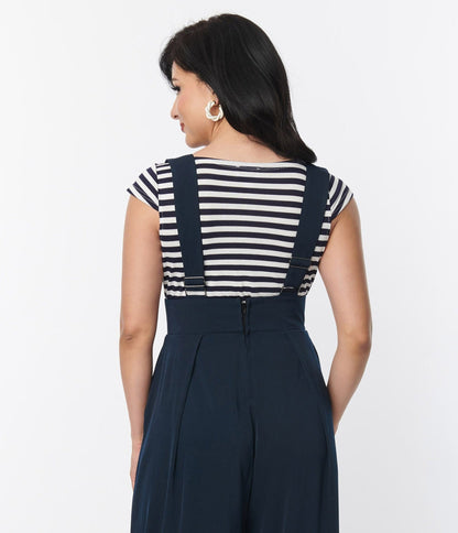 Unique Vintage Navy Blue Stripe Scoop Neck Bodysuit - Unique Vintage - Womens, TOPS, BODYSUITS