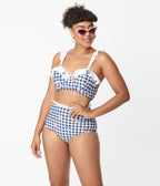 Unique Vintage Navy Gingham & Floral Cape May Swim Bottoms - Unique Vintage - Womens, SWIM, BOTTOM