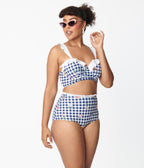 Unique Vintage Navy Gingham & Floral Cape May Swim Bottoms - Unique Vintage - Womens, SWIM, BOTTOM