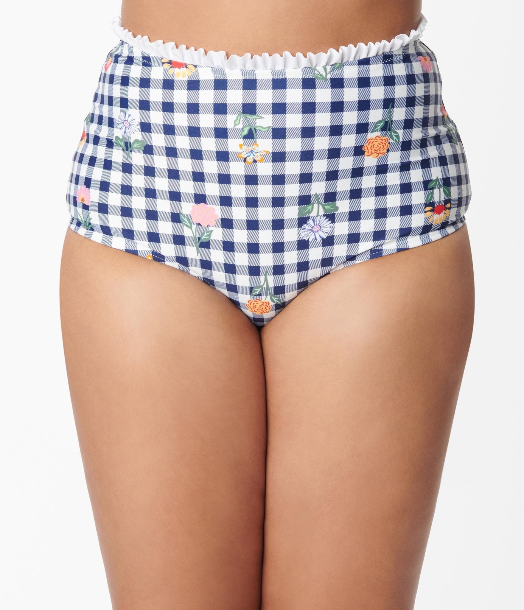 Unique Vintage Navy Gingham & Floral Cape May Swim Bottoms - Unique Vintage - Womens, SWIM, BOTTOM