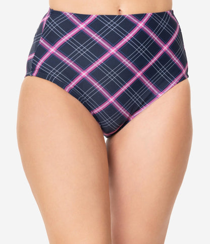 Unique Vintage Navy & Pink Plaid Daphne Swim Bottoms - Unique Vintage - Womens, SWIM, BOTTOM