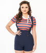 Unique Vintage Navy & Red Striped Bow Sweetie Knit Top