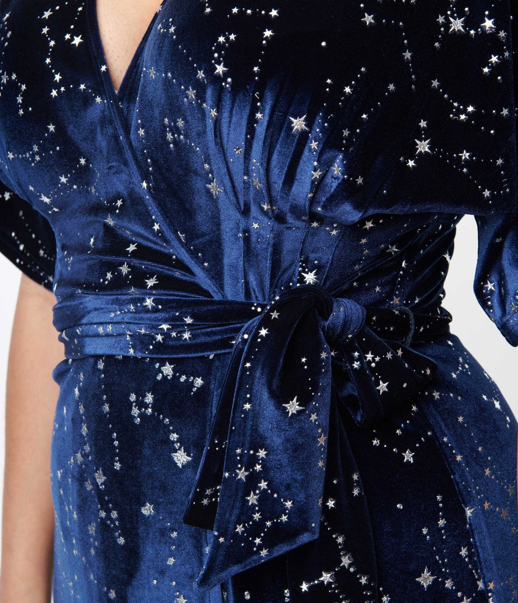blue velvet dress with stars Blue festive ladies' dress velvet dress evening dress "Luna"