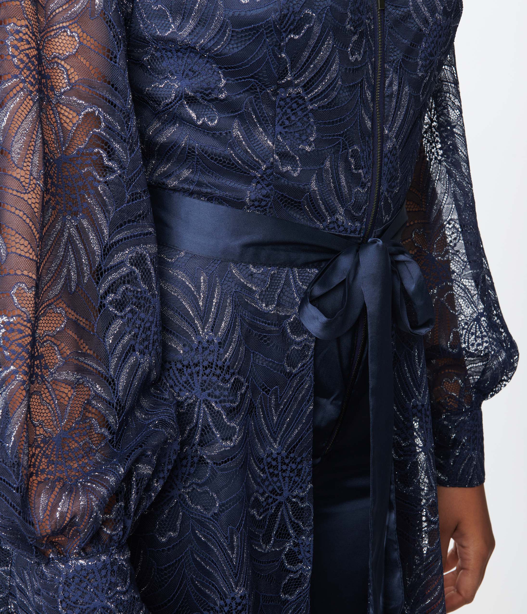 Unique Vintage Navy Sparkle Lace Jumpsuit Skirt Overlay