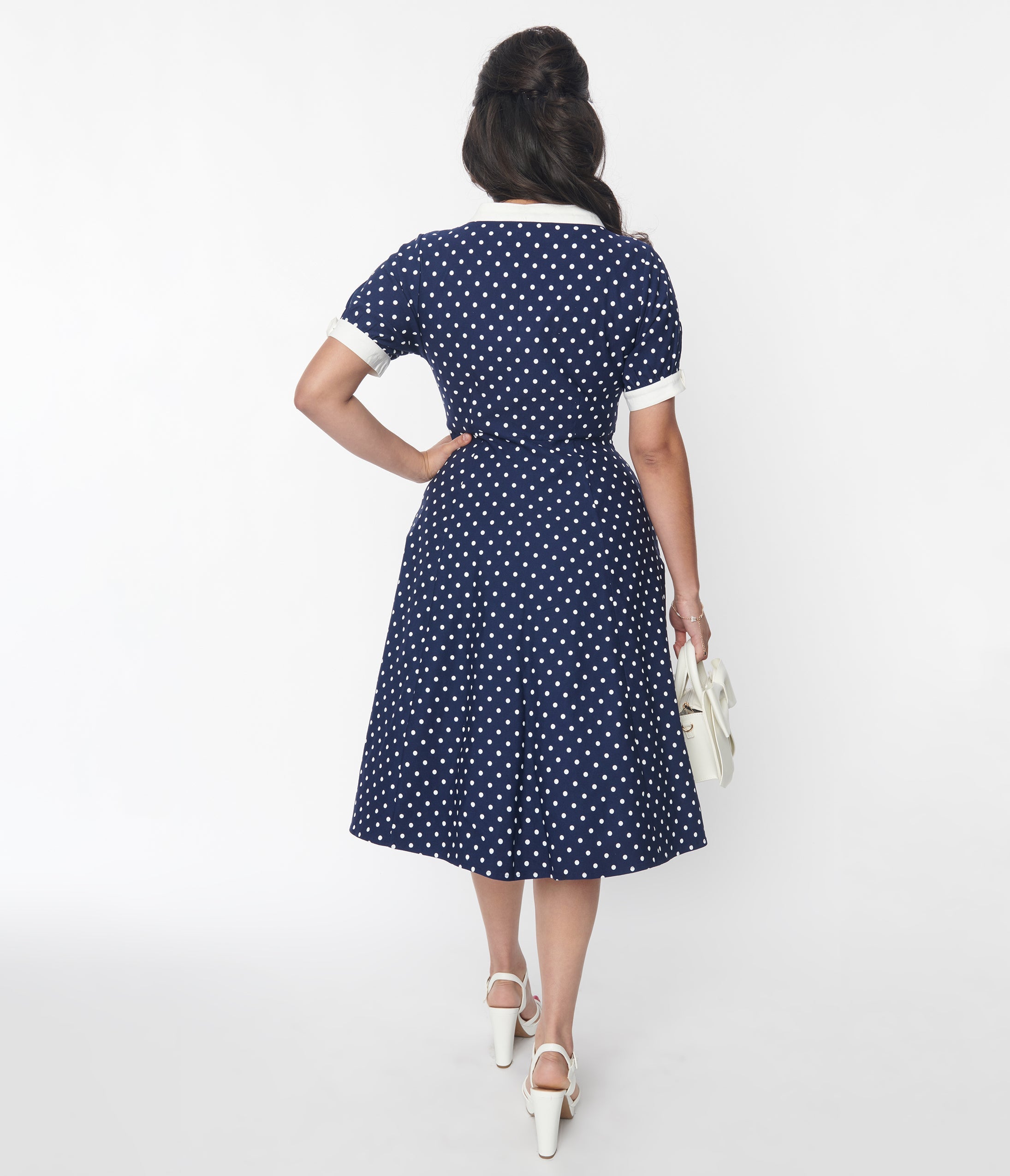 Vintage navy polka dot dress top