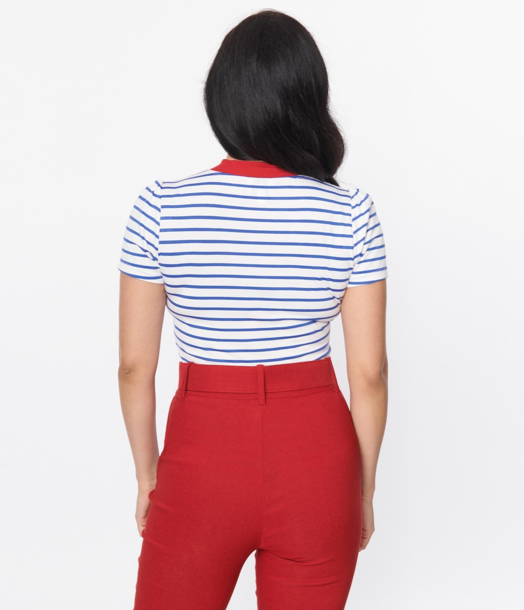 Unique Vintage Navy White Striped Bow Sweetie Knit Top