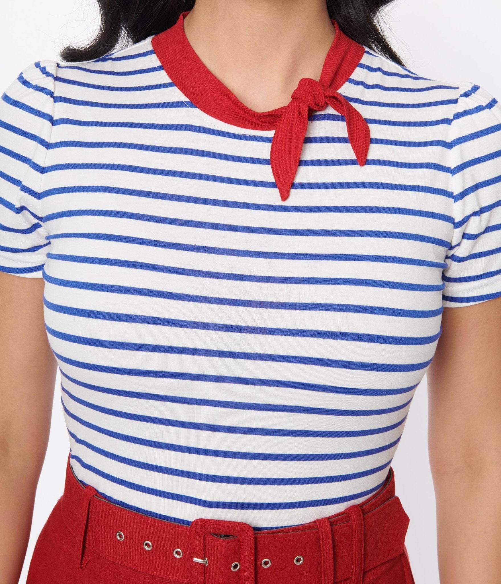 Unique Vintage Navy & White Striped Bow Sweetie Knit Top