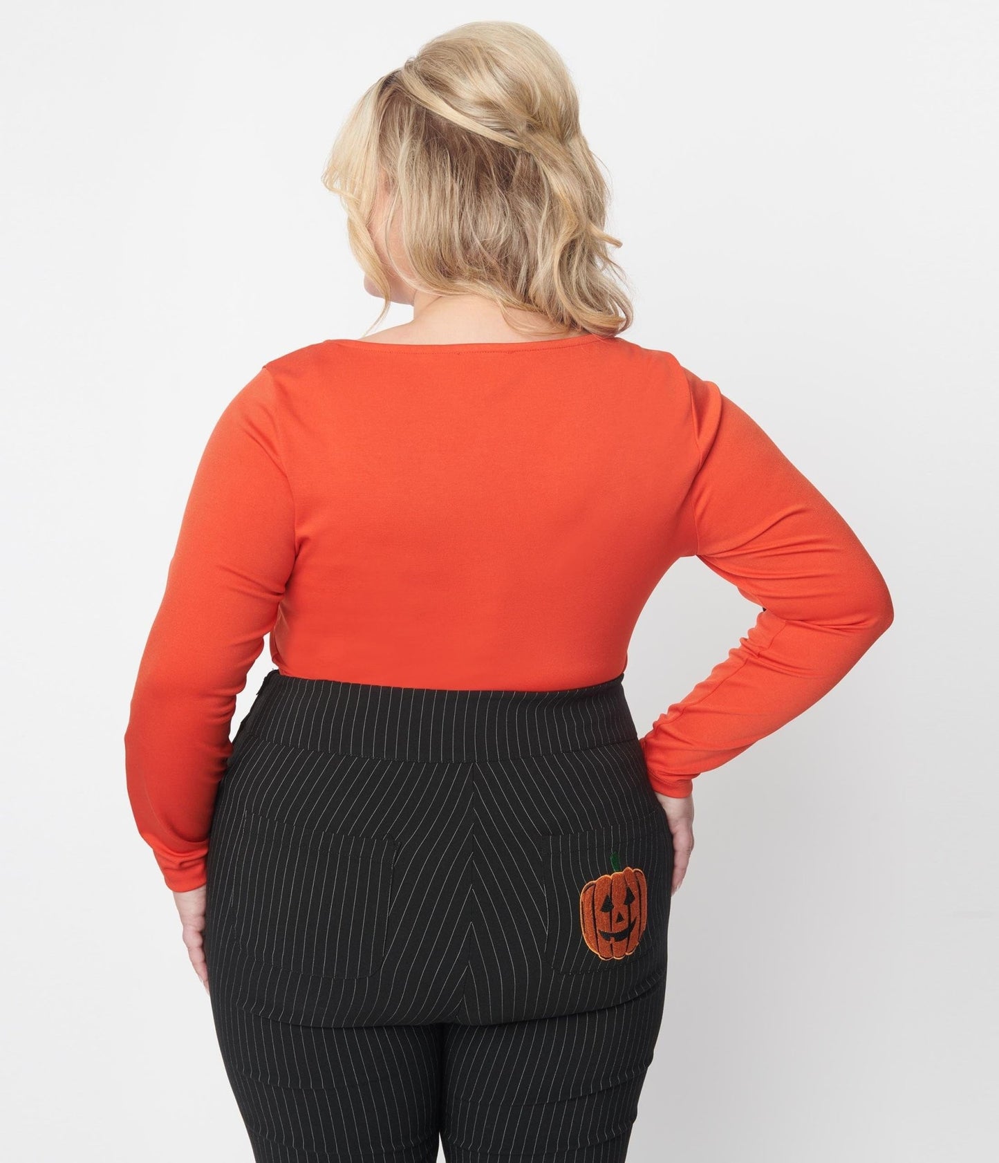 Unique Vintage Orange & Black Bat Bow Long Sleeve Top - Unique Vintage - Womens, HALLOWEEN, TOPS