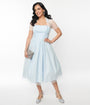 Unique Vintage 1940s Pale Blue Dot Libby Swing Dress
