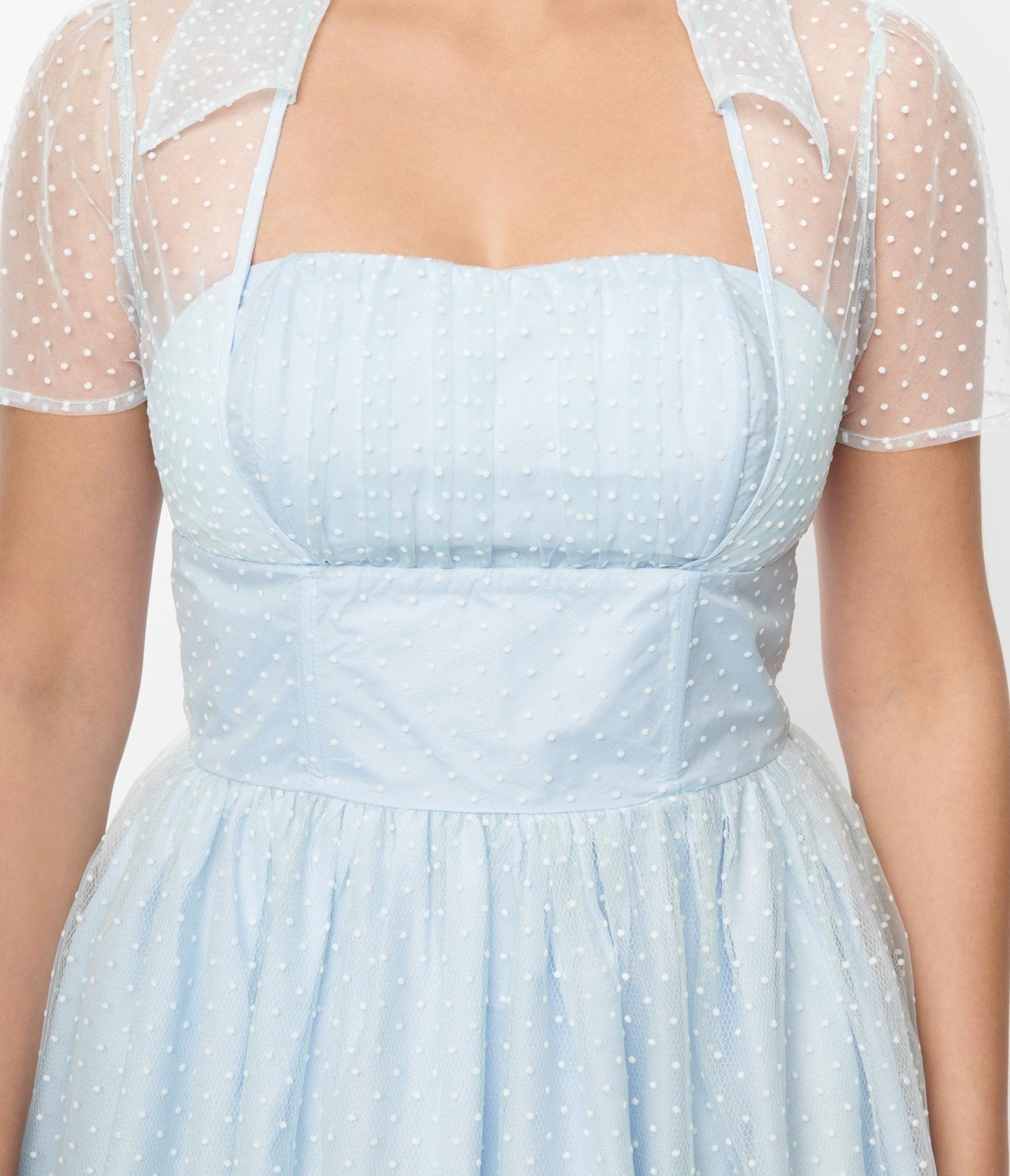Unique Vintage 1940s Pale Blue Dot Libby Swing Dress
