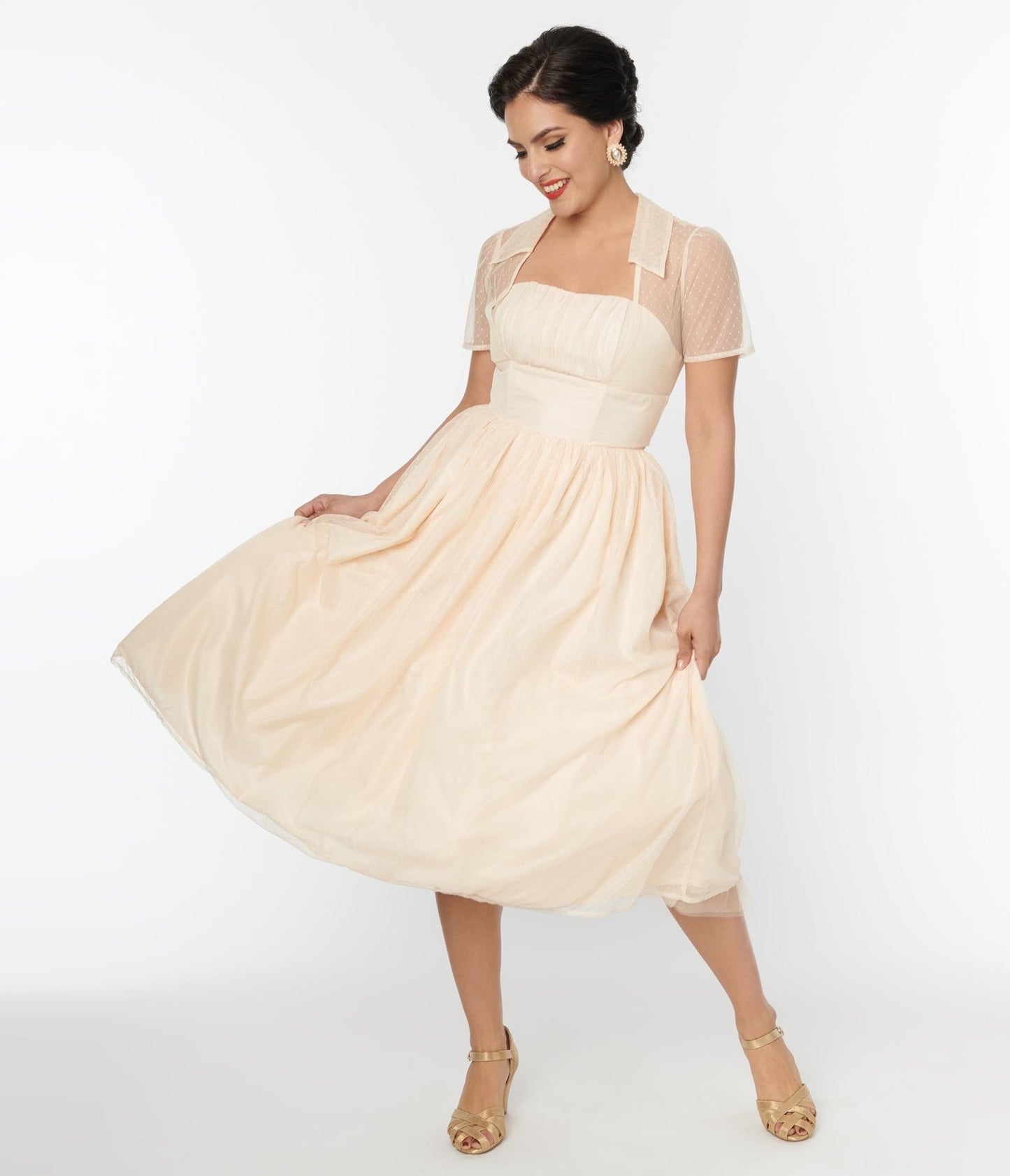 Unique Vintage Peach Clip Dot Bridal Libby Swing Dress - Unique Vintage - Womens, DRESSES, SWING