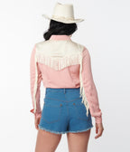 Unique Vintage Peach & Ivory Western Blouse - Unique Vintage - Blouses