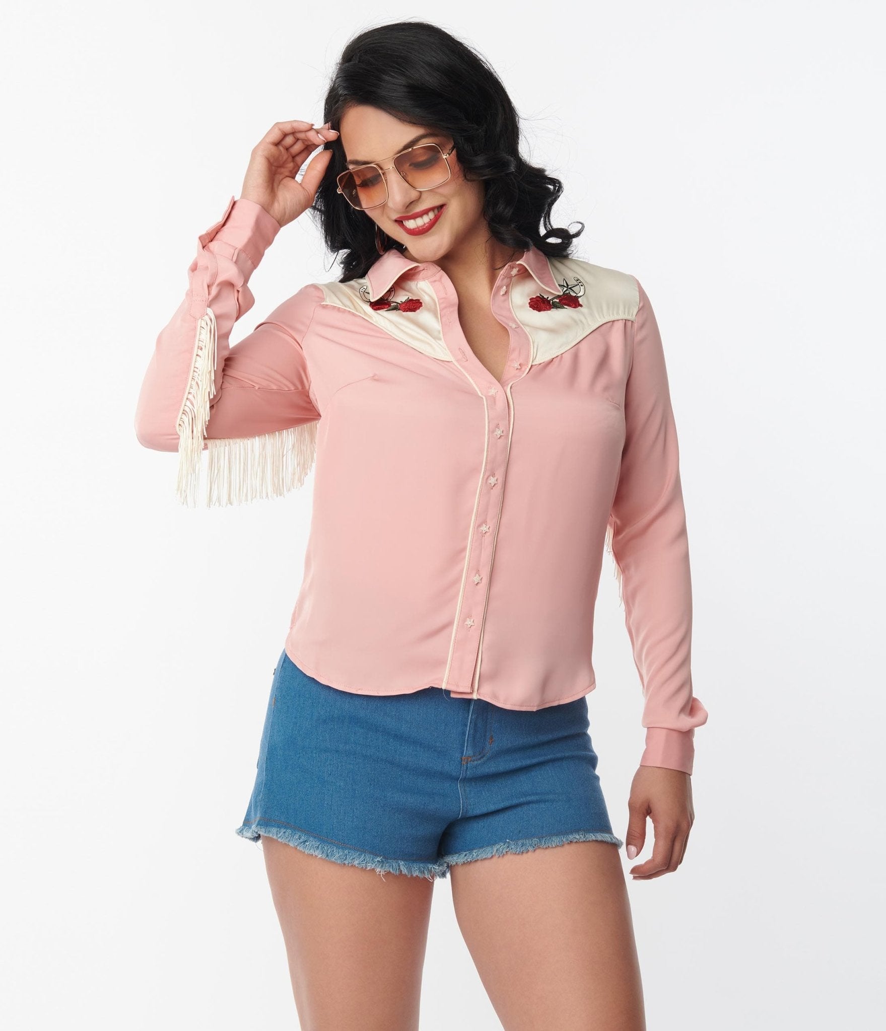 Unique Vintage Peach & Ivory Western Blouse - Unique Vintage - Blouses