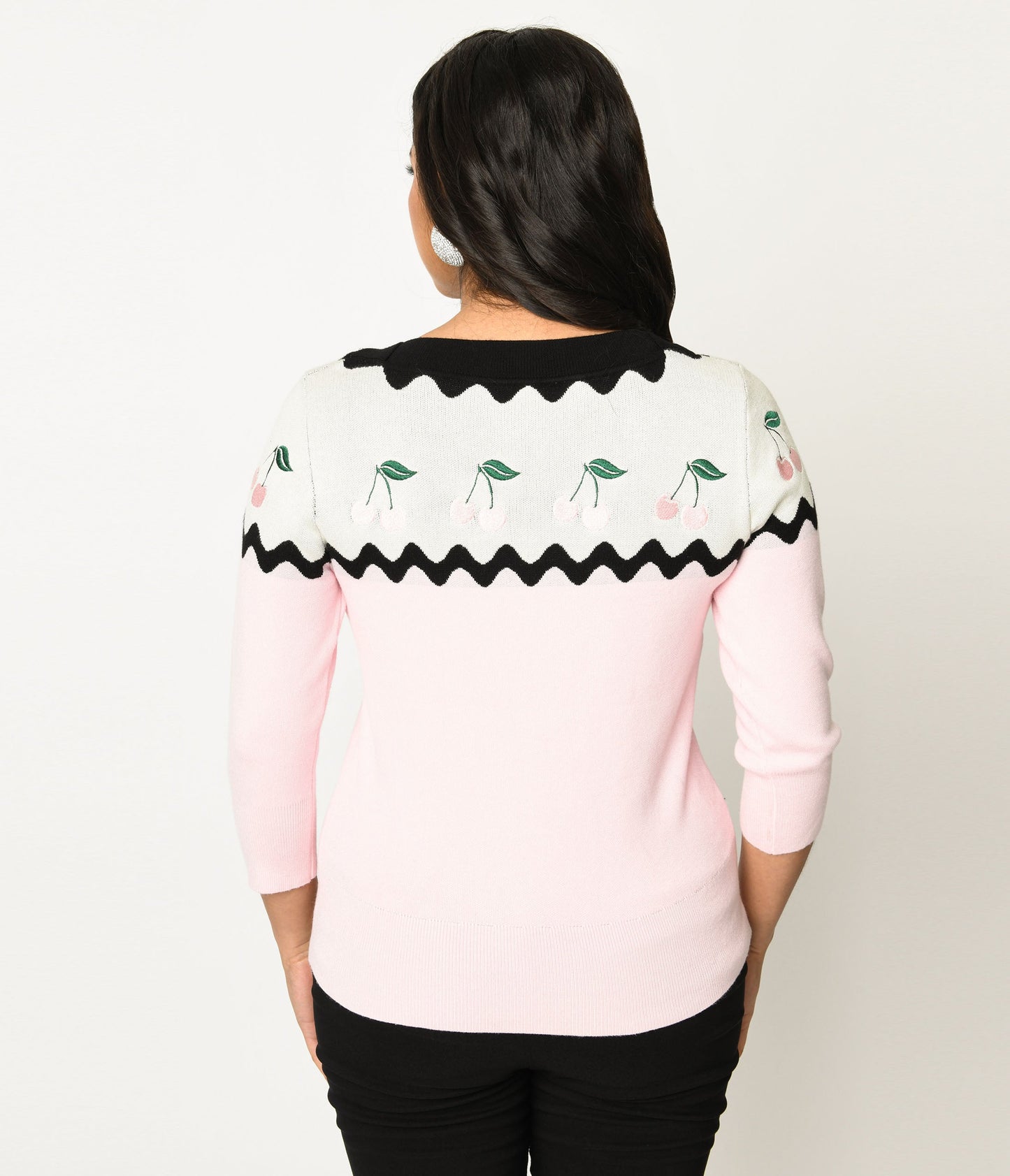 Unique Vintage Pink & Black Cherry Sweater - Unique Vintage - Womens, TOPS, SWEATERS