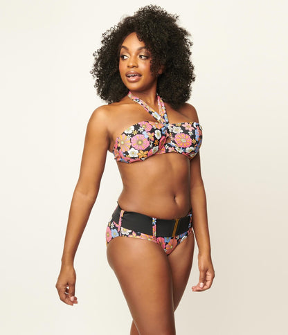 Unique Vintage Pink & Blue Floral Print Forever Glam Swim Top - Unique Vintage - Womens, SWIM, TOP