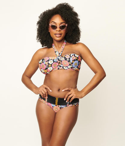 Unique Vintage Pink & Blue Floral Print Forever Glam Swim Top - Unique Vintage - Womens, SWIM, TOP