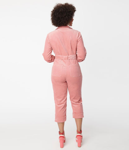 Unique Vintage Pink Corduroy Trixie Jumpsuit - Unique Vintage - Womens, BOTTOMS, ROMPERS AND JUMPSUITS