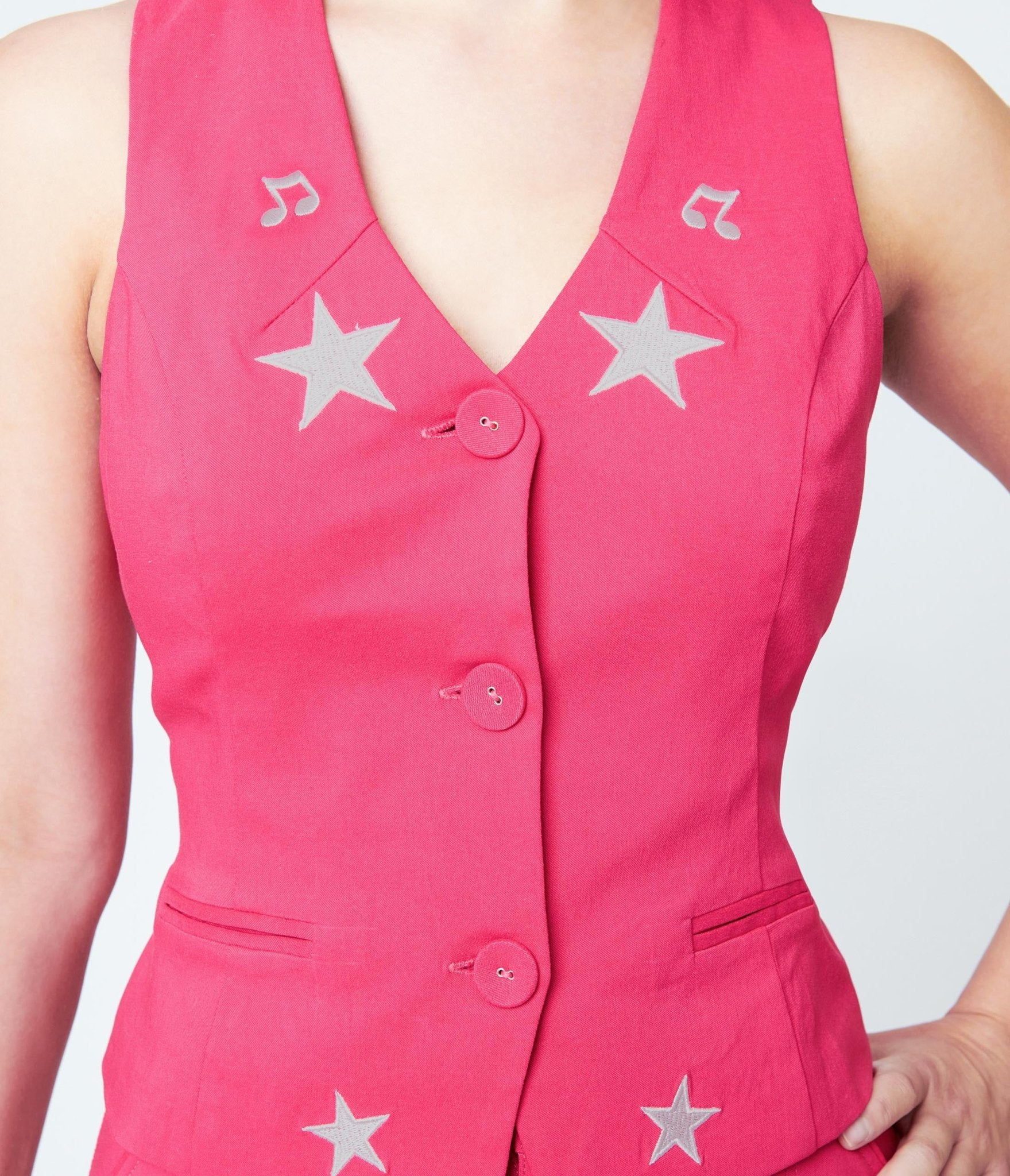 Unique Vintage Pink & Glitter Star Button Up Vest - Unique Vintage - Womens, TOPS, OUTERWEAR