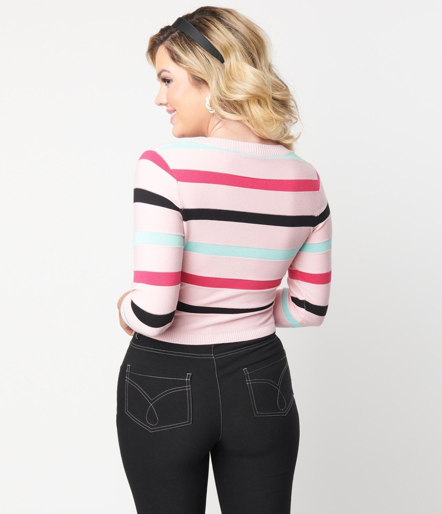 Unique Vintage Pink & Multi Stripe Cardigan - Unique Vintage - Womens, TOPS, SWEATERS